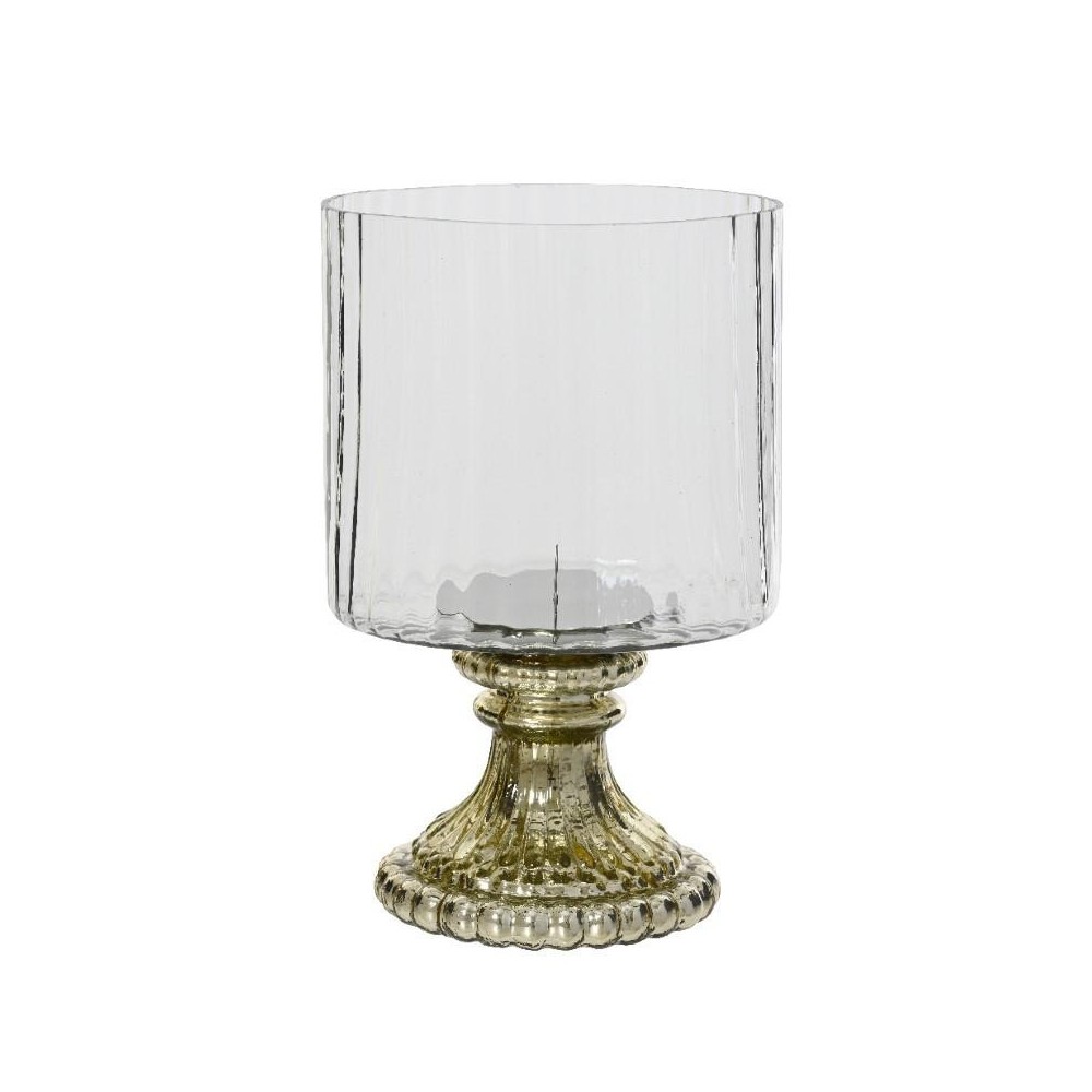 PORTACANDELE VETRO SU ALZATA ORO H.25CM.